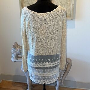 Anthropologie Katsumi‎ mixed media light lace sweater new Sz L oatmeal boho new